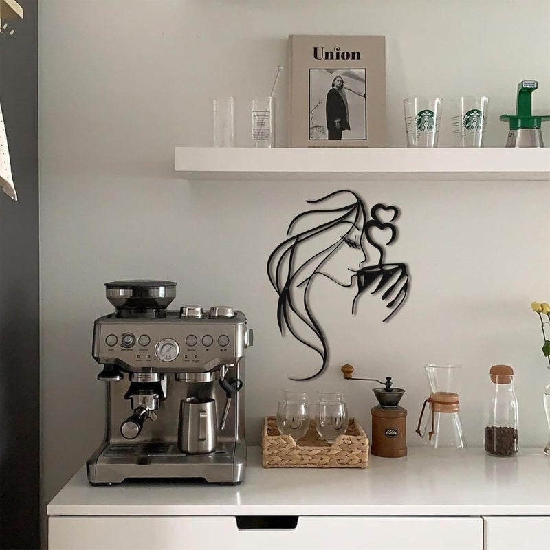 LIYAOLI 3D Black Metal Coffee Wall Art Bar Sign Decor,Kitchen Line Art Wall Decor,Woman Drinking Coffee Wall Sculptures,Unique Modern Wall Art for Living Room,Bedroom - Image 5